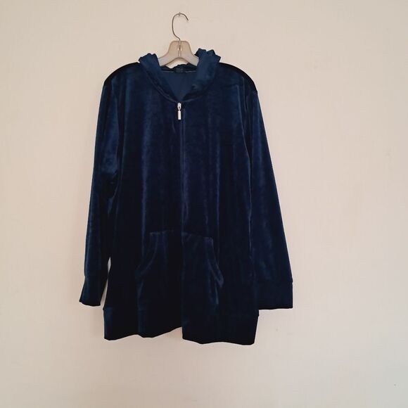 Vintage Y2K Jacket Velvet Plus Size Navy Blue Comfy Track Velour Loungewear - Picture 2 of 9